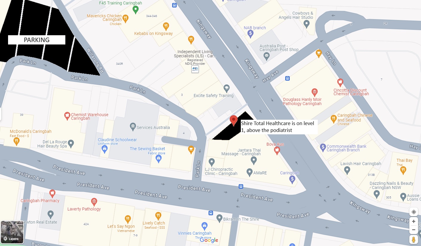 Parking detail and location of STHC relative to Kingsway and President Ave